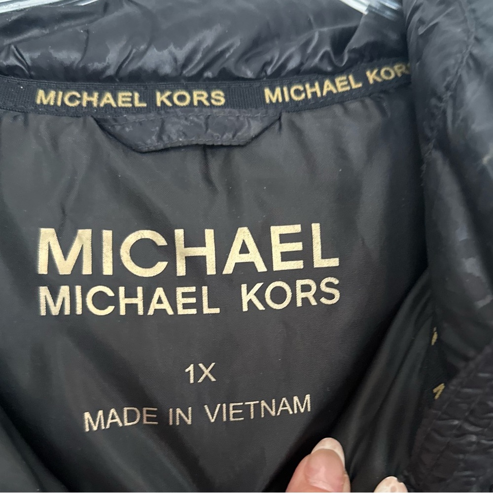 Stunning Michael Kors Black Leopard Print Puffer Jacket with‎ Removable Hood 1X - Picture 4 of 4